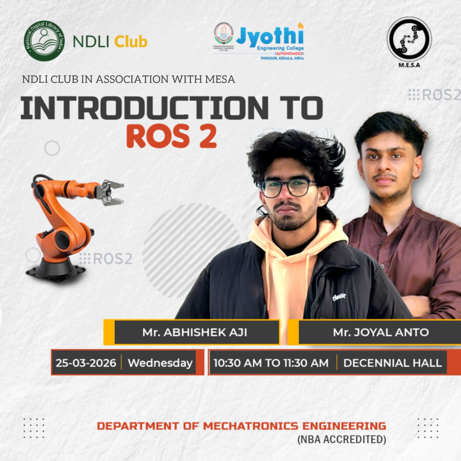 NDLI Club and MESA Conducted Technical Talk on Introduction to ROS 2 