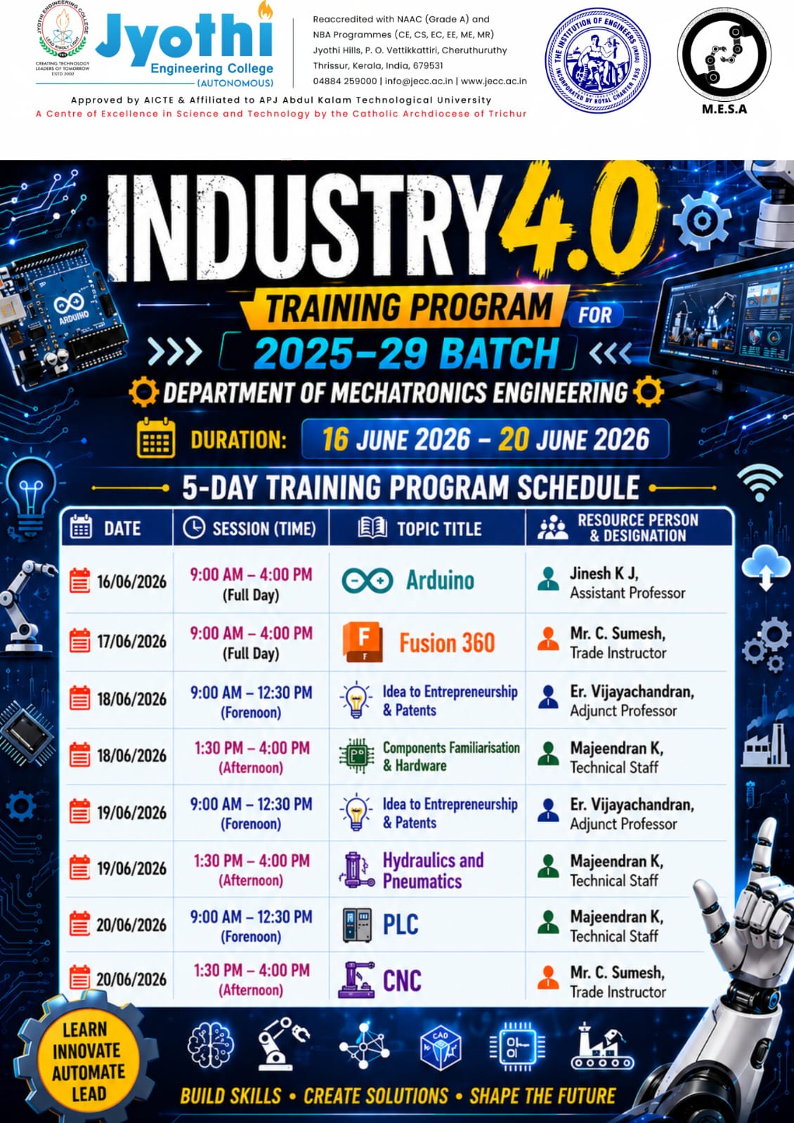 MRE Department Organizes 5-Day Industry 4.0 Training Program for 2025–29 Batch 